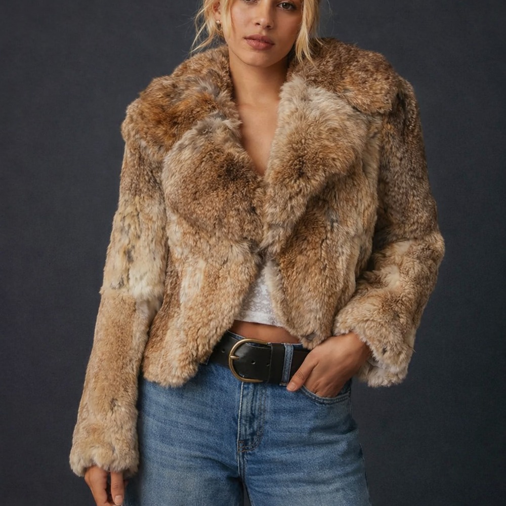 Dino Ricco's 100% Authentic Carmel Colored‎ Soft Cozy Rabbit Fur Coat Sz S $900